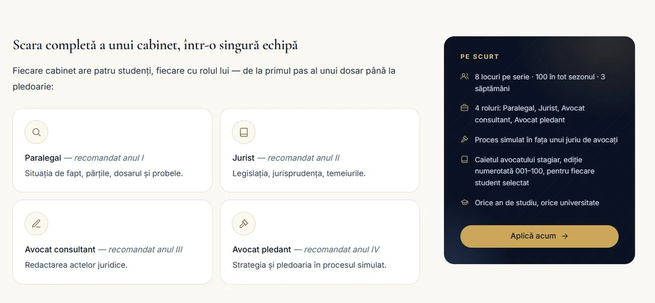 100 de locuri de practică juridică pentru studenții la Drept, în București